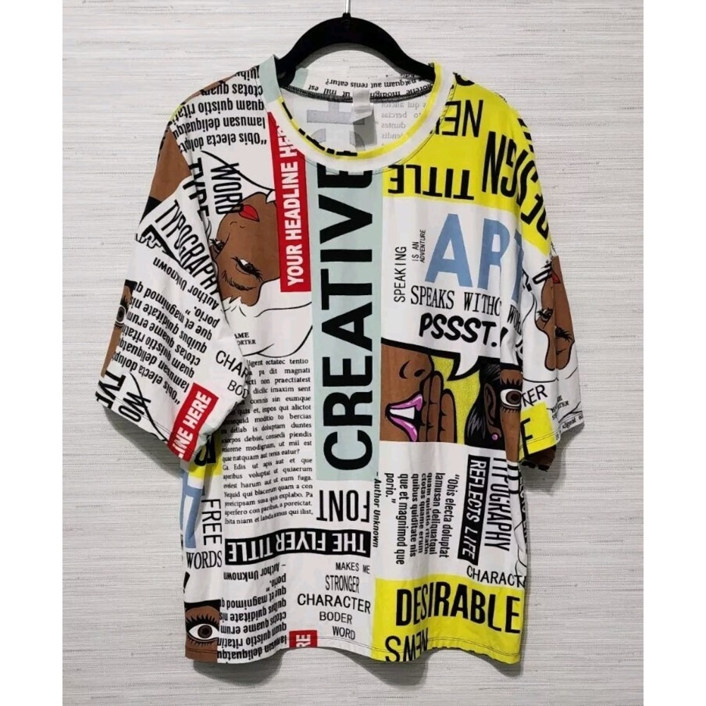 I Believe Newspaper All Over Print Size M Women's Pajama Top/Tee Soft Fun